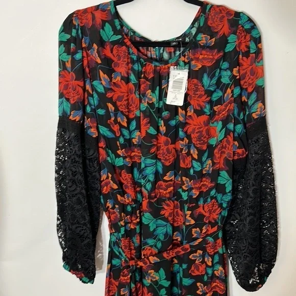 Torrid 3 MAXI PEASANT DRESS - CHIFFON FLORAL BLACK - Picture 10 of 11